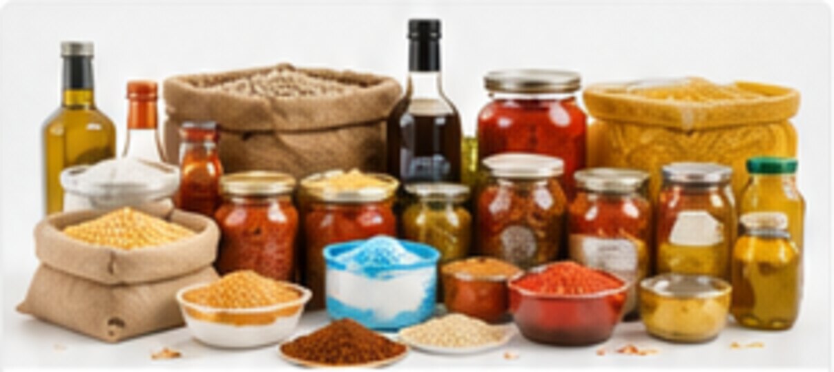 Dry foods, grains, pulses, spices and packaged ingredients